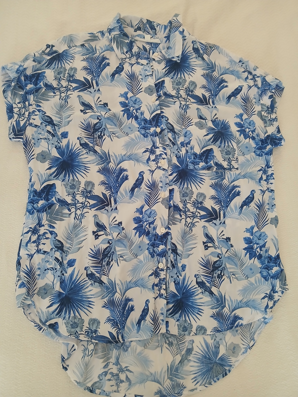 Jane and Delancey Blue Floral Parrot tropical Print
